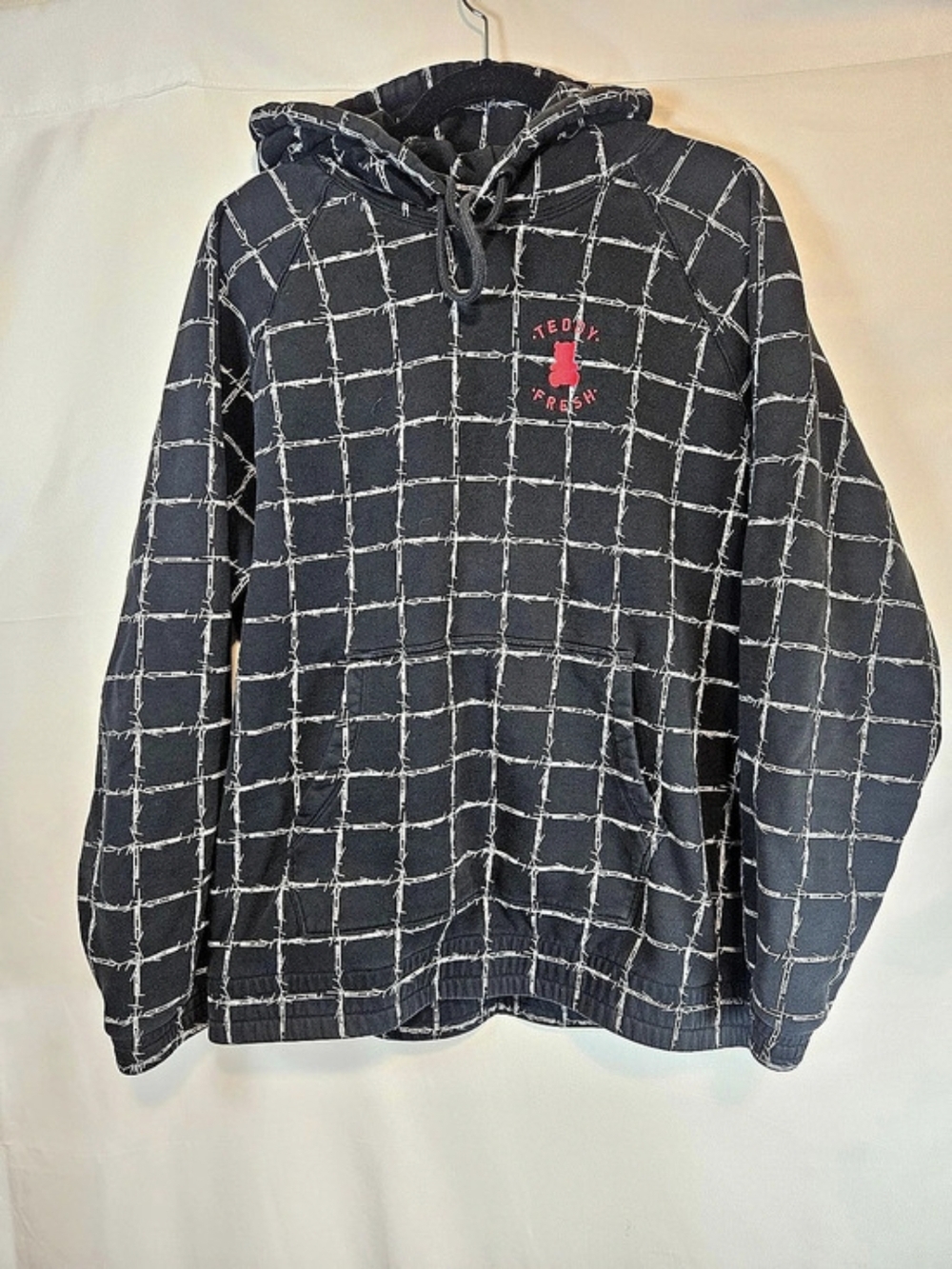 Teddy Fresh Barbed Wire Grid Hoodie Black & White XL